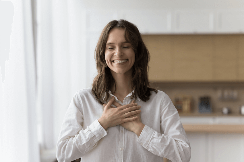smiling woman who feels loved